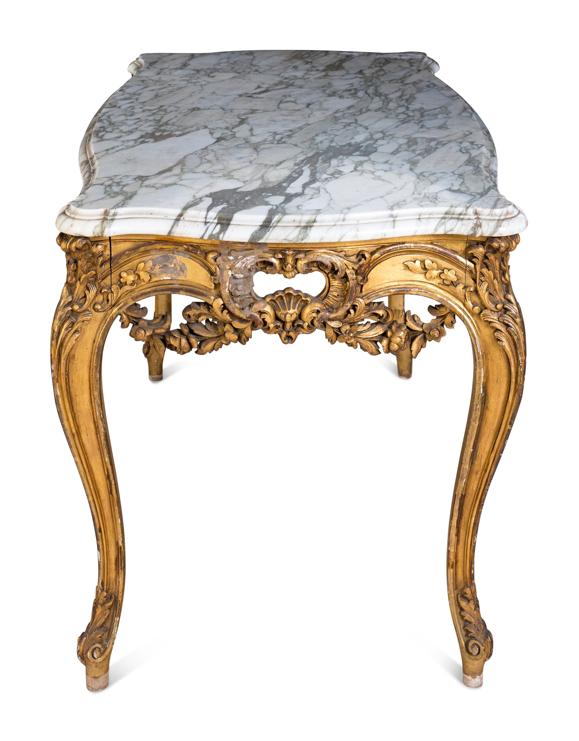 A Louis XV Style Giltwood Marble-Top Table