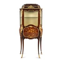 A Louis XV Style Gilt Bronze Mounted Marquetry Bombé Vitrine