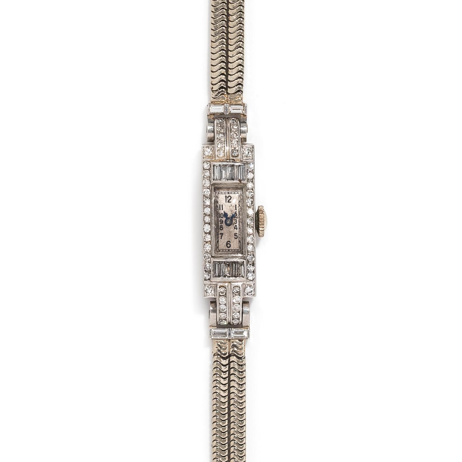 ANTIQUE, PLATINUM AND DIAMOND WRISTWATCH