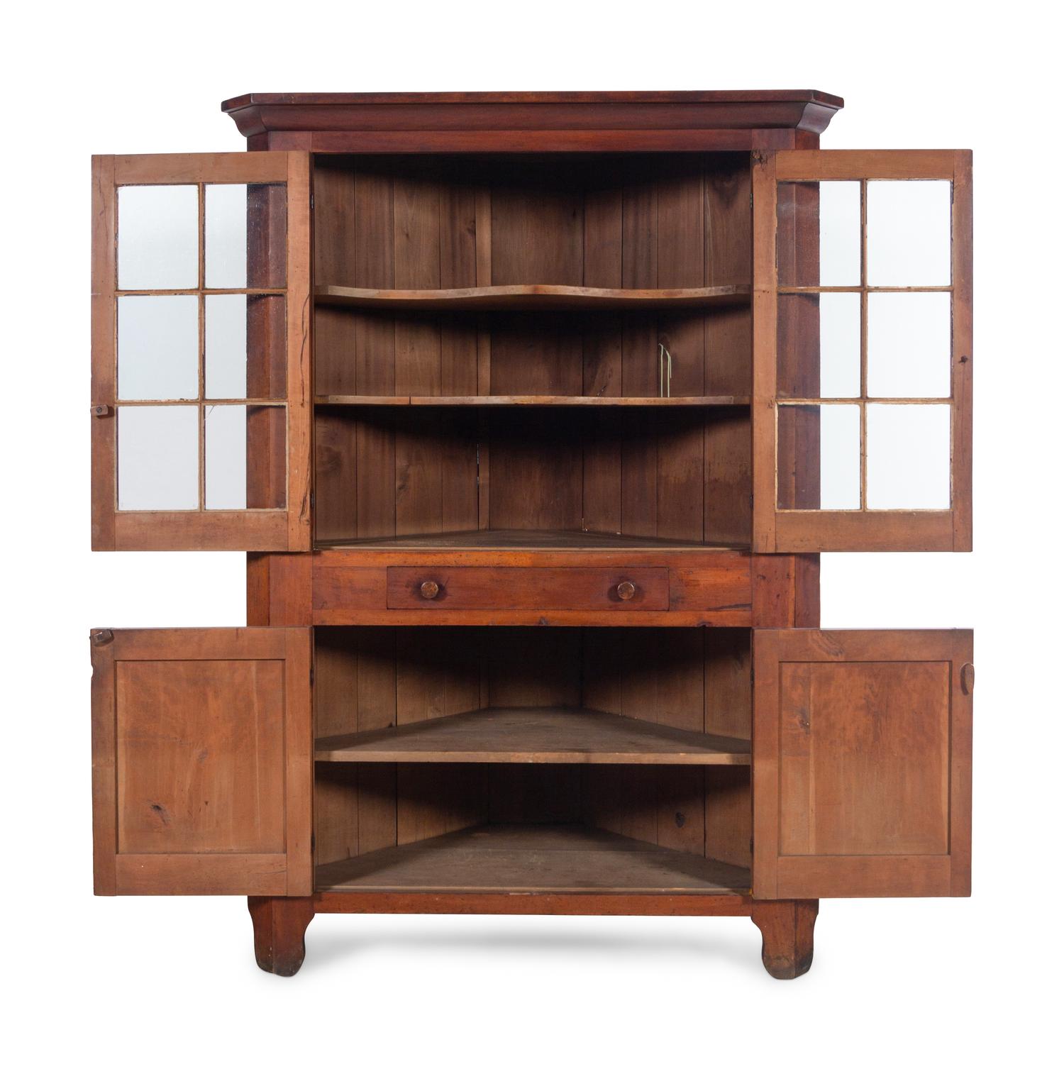 A Federal Cherrywood Corner Cupboard