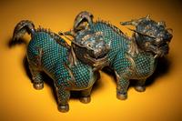 A Pair of Cloisonné Enamel Figures of Qilin