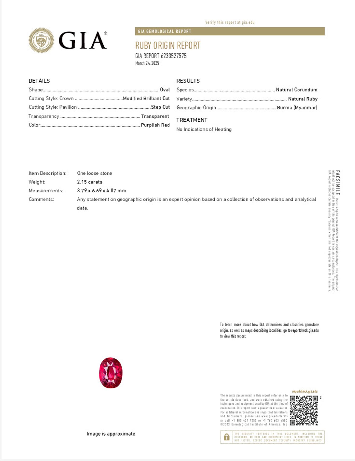 UNHEATED BURMESE RUBY, DIAMOND, AND PLATINUM RING