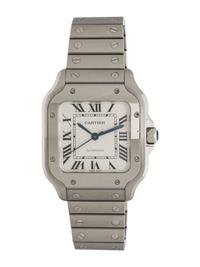 CARTIER, STAINLESS STEEL 'SANTOS' WATCH, BOX & PAPERS