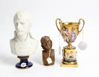 A Group of Two Continental Portrait Busts Height of tallest 10 inches.