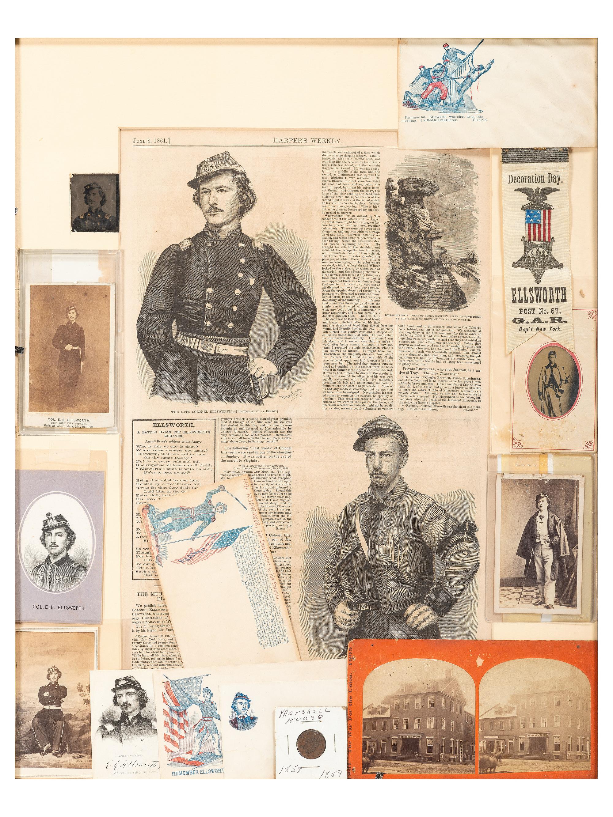 [CIVIL WAR]. A collection of items involving Colonel Elmer Ellsworth and Sergeant Francis Brownell, incl. prints, photographs, and other memorabilia.
