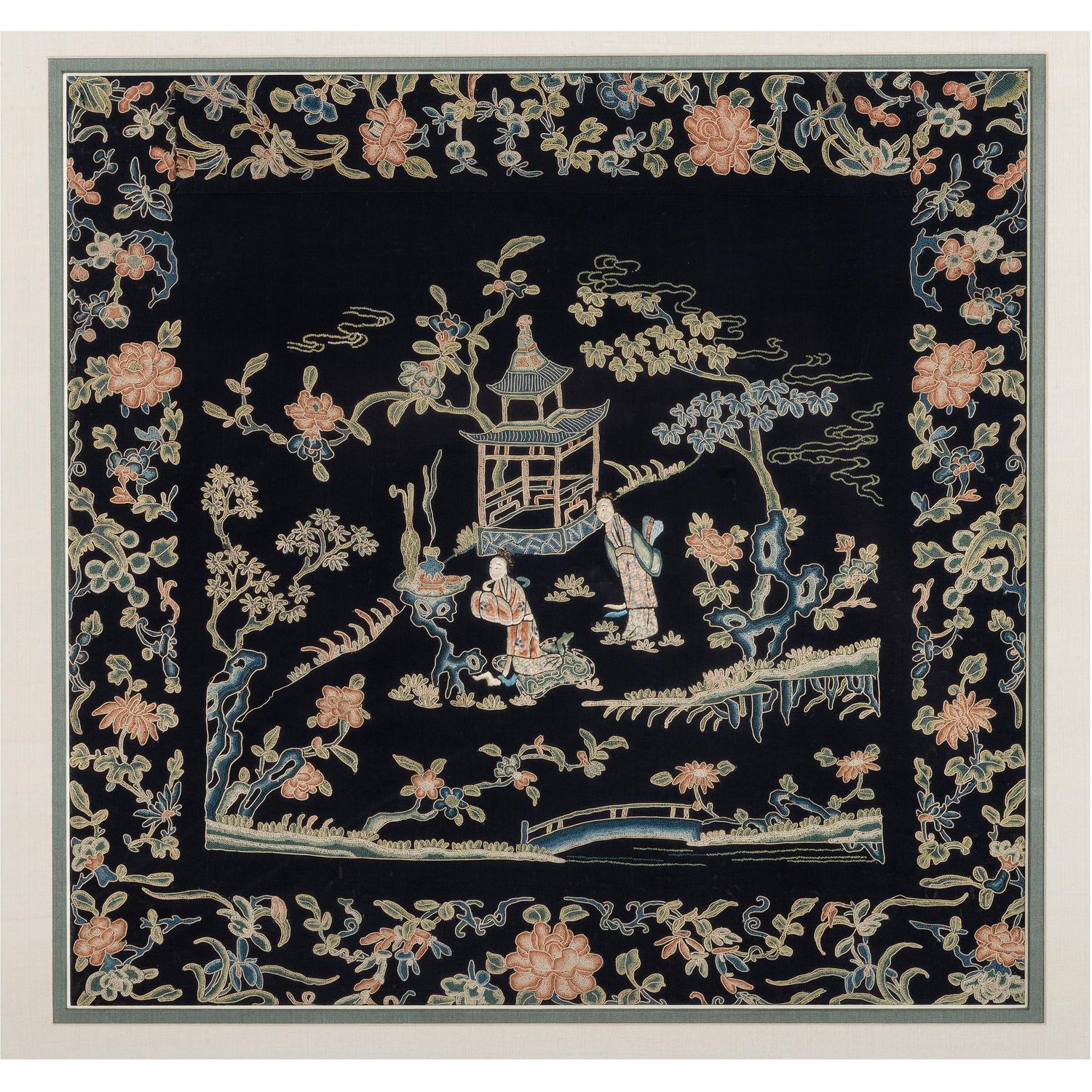 Six Chinese Embroidered and Woven Silk Panels