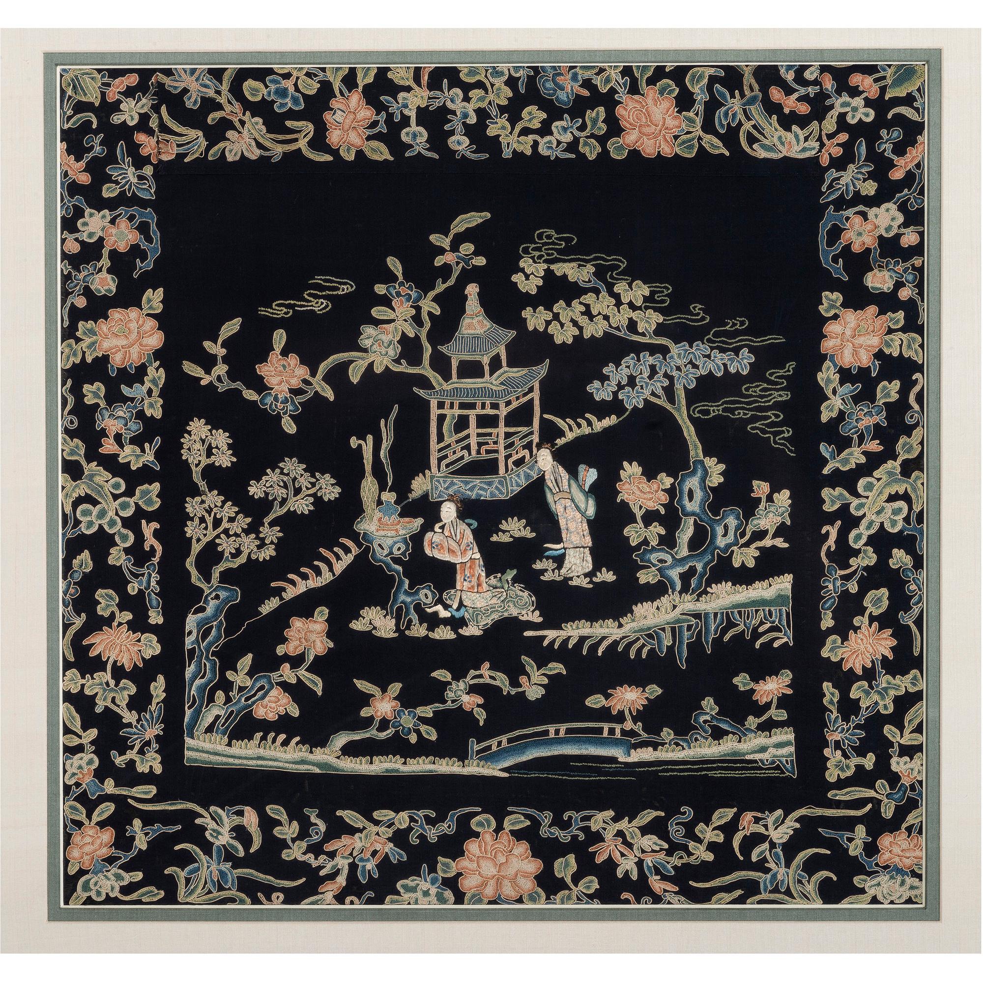Six Chinese Embroidered and Woven Silk Panels