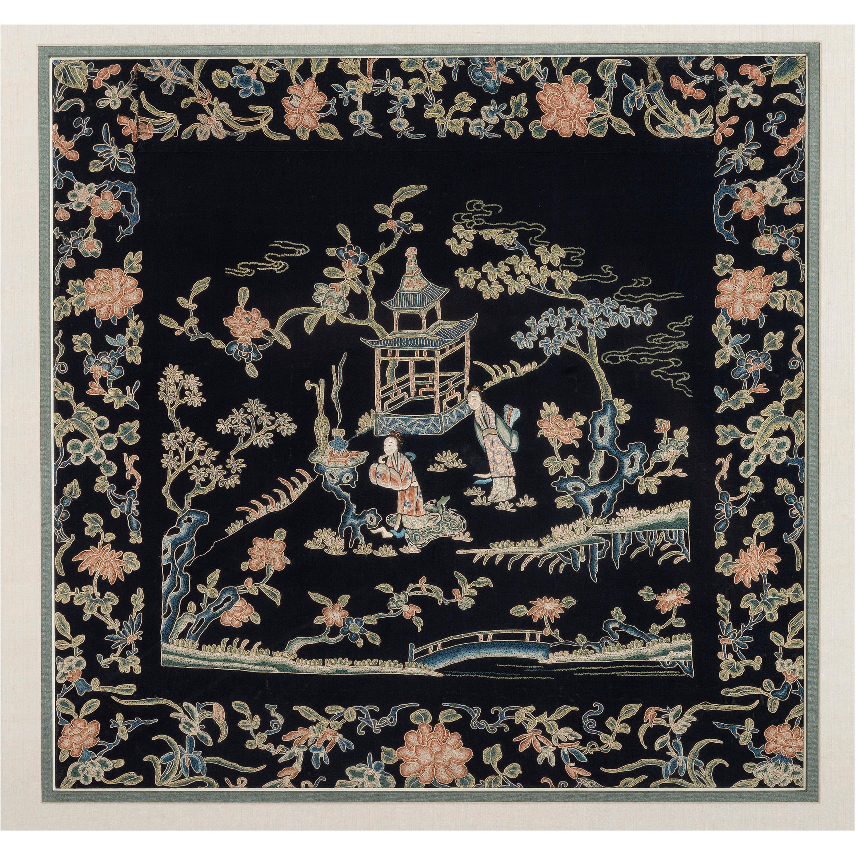 Six Chinese Embroidered and Woven Silk Panels