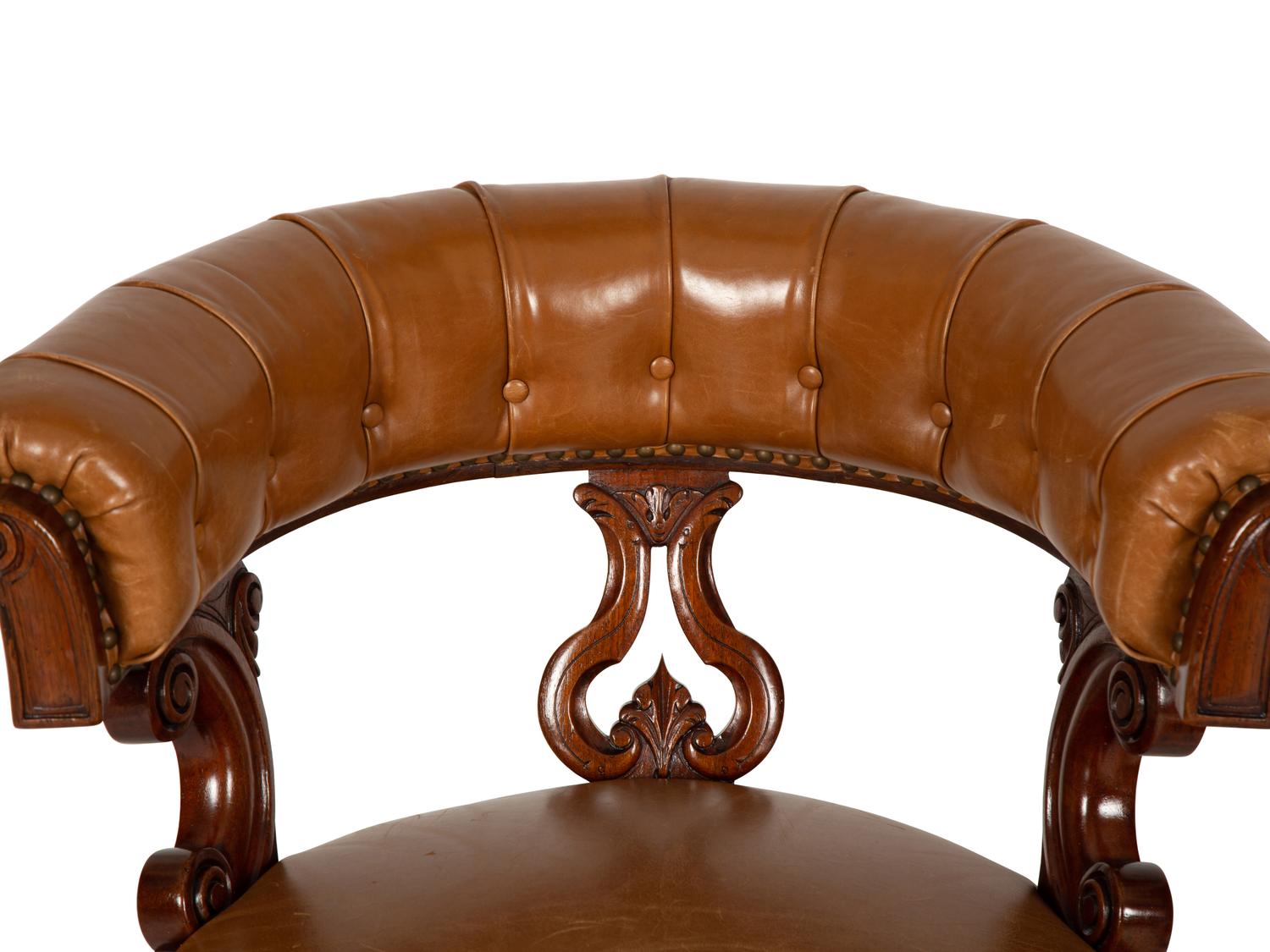 A Pair of William IV Style Leather-Upholstered Mahogany Armchairs