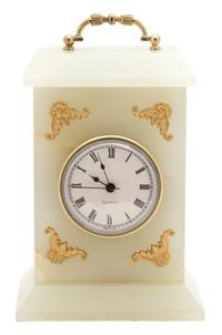 An Alabaster Gilt Bronze Mounted Bracket Clock Height 9 1/2 inches. — 20TH CENTURY