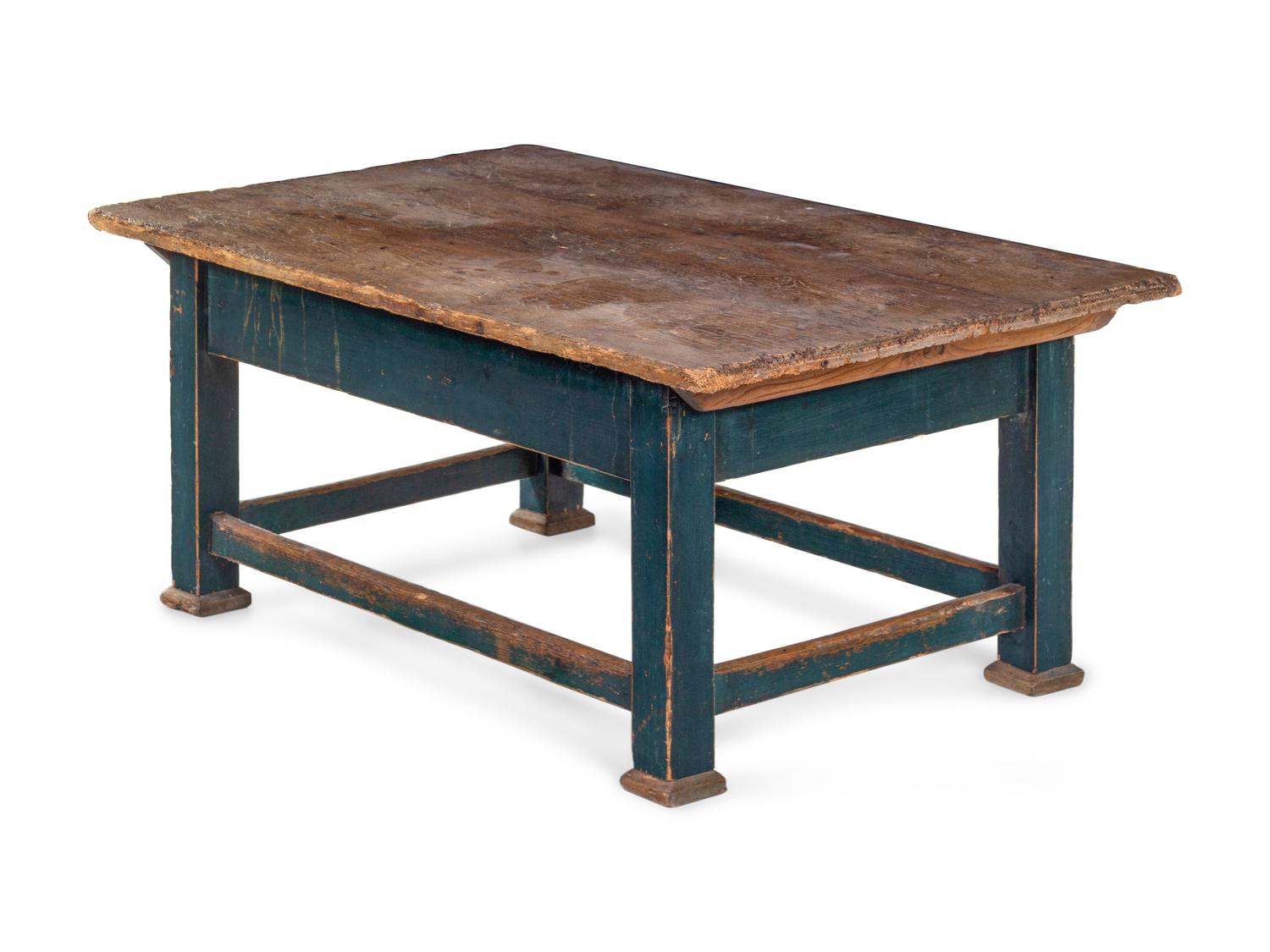 A Green-Painted Pine Scrub Top Low Table