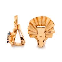 RETRO, YELLOW GOLD, SAPPHIRE AND DIAMOND EARCLIPS