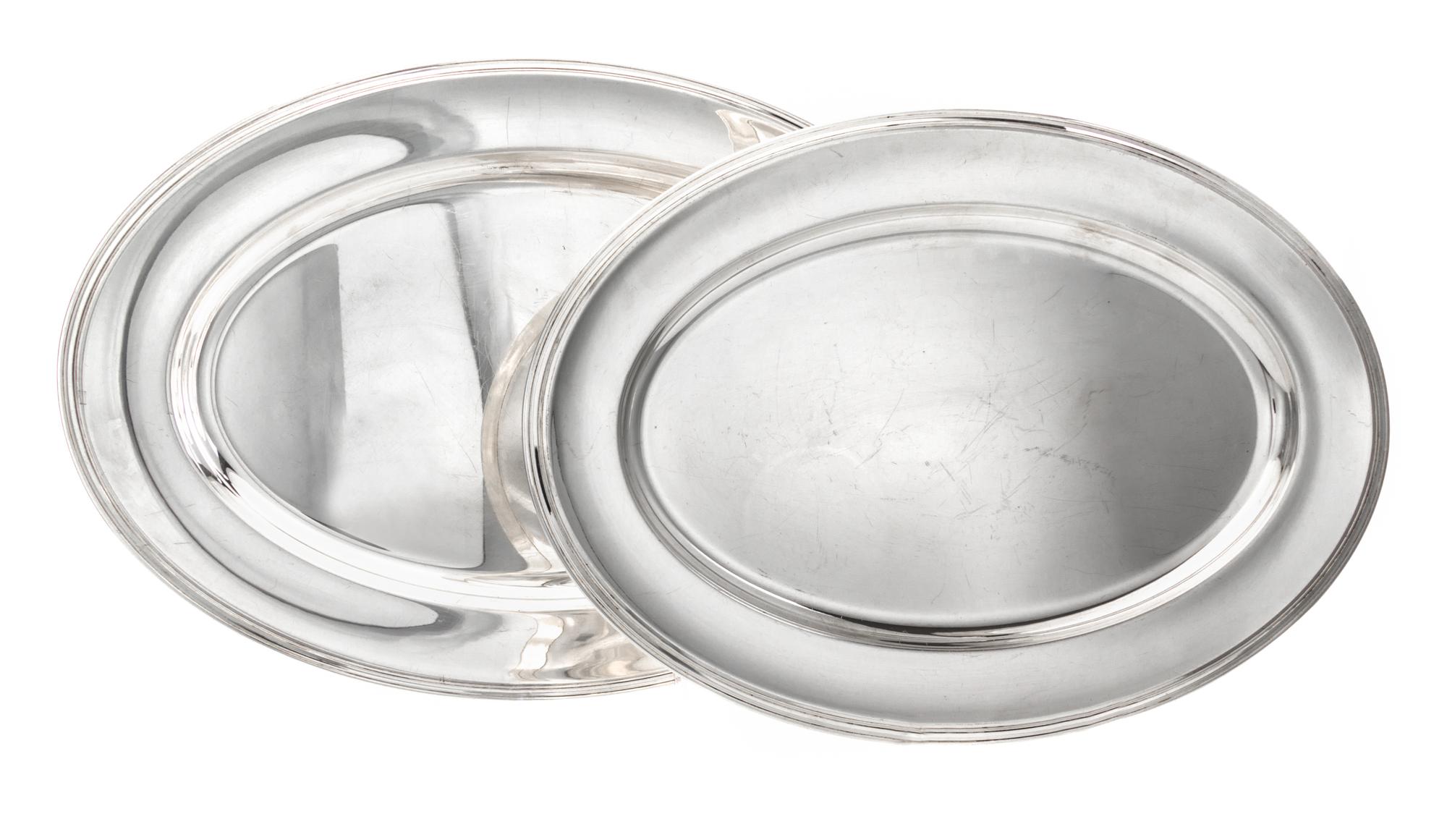 Two French Silver-Plate Meat Platters, Christofle, Paris, 20th Century, each oval, with ribbed borders.
