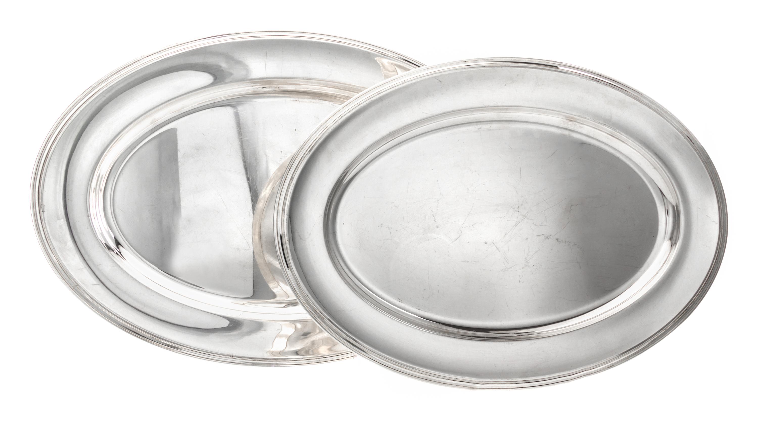 Two French Silver-Plate Meat Platters, Christofle, Paris, 20th Century, each oval, with ribbed borders.