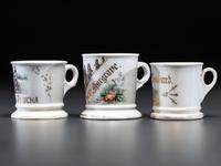 Three Cyclist's Porcelain Shaving Mugs