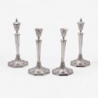 A Set of Four American Sterling Silver Three-Light Candelabra Tiffany & Co., New York, first half 20th century