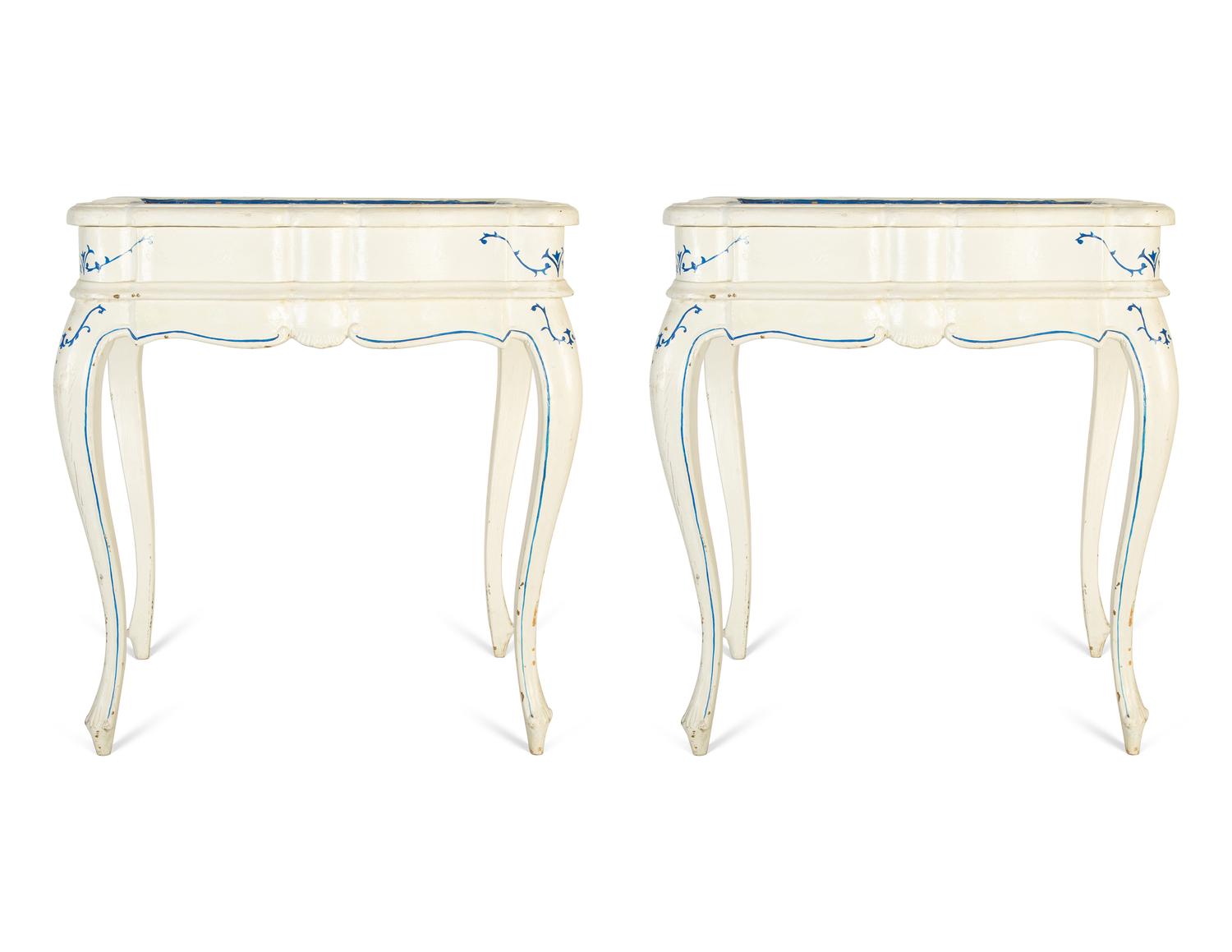 A Pair of French Provincial Style White Painted Vitrine Tables