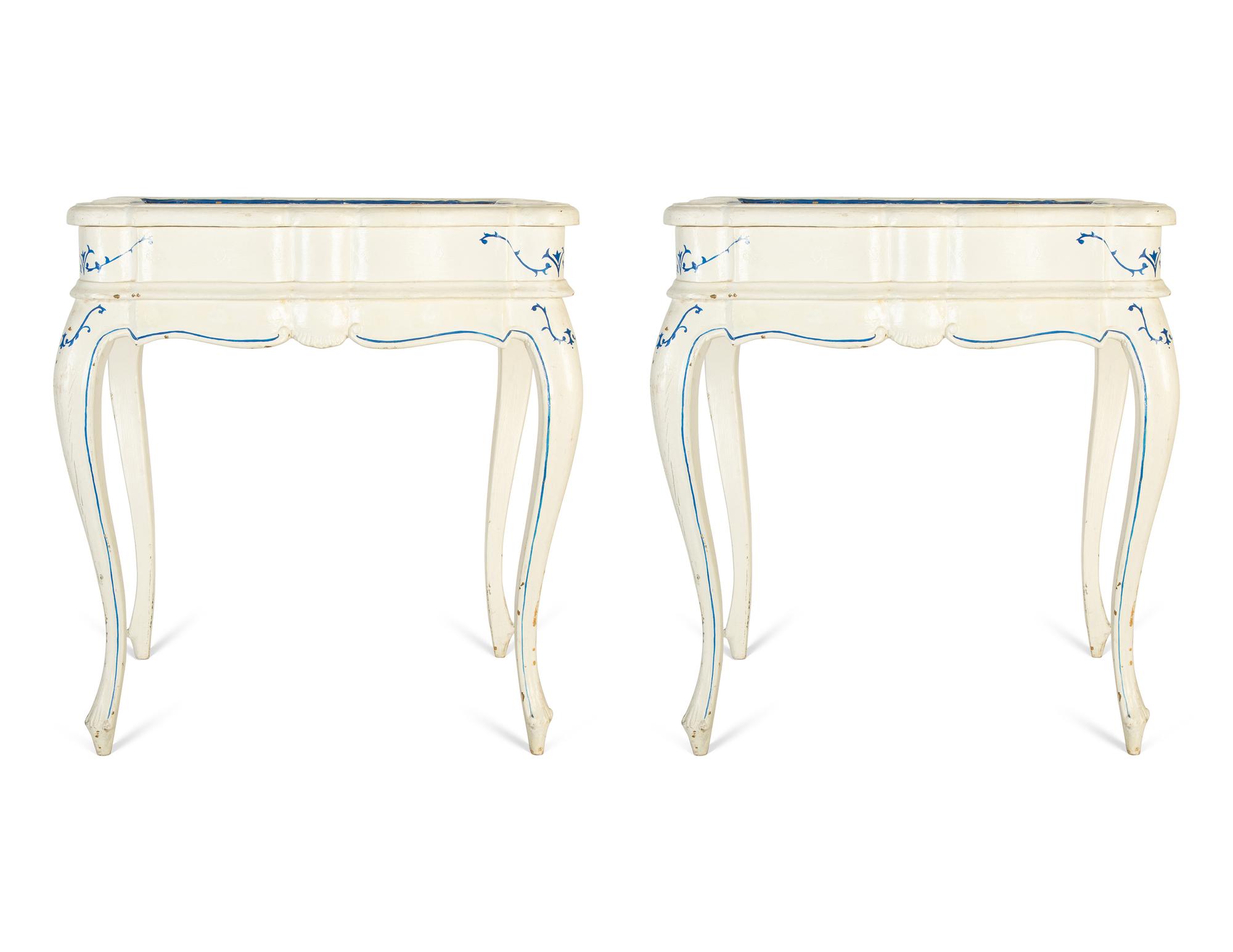 A Pair of French Provincial Style White Painted Vitrine Tables