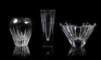 Orrefors, two glass vases, together with an unmarked glass vase