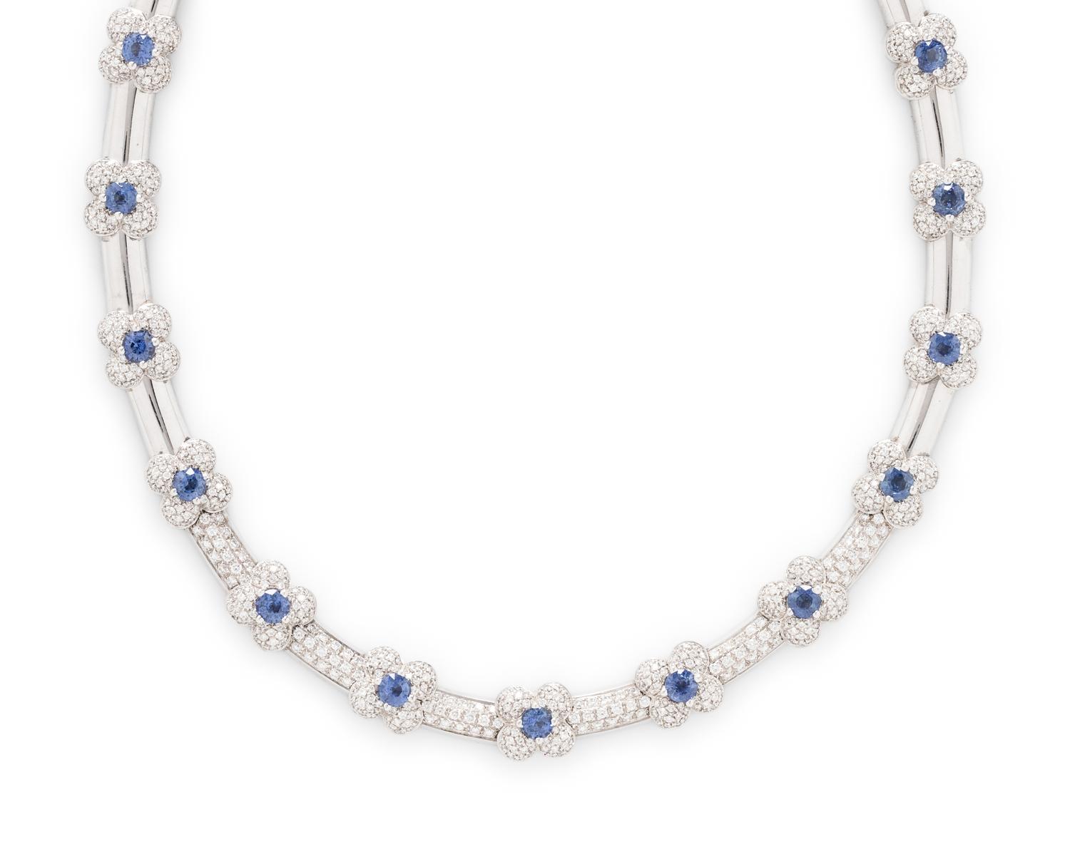 WHITE GOLD, DIAMOND, AND SAPPHIRE NECKLACE