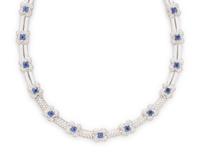 WHITE GOLD, DIAMOND, AND SAPPHIRE NECKLACE