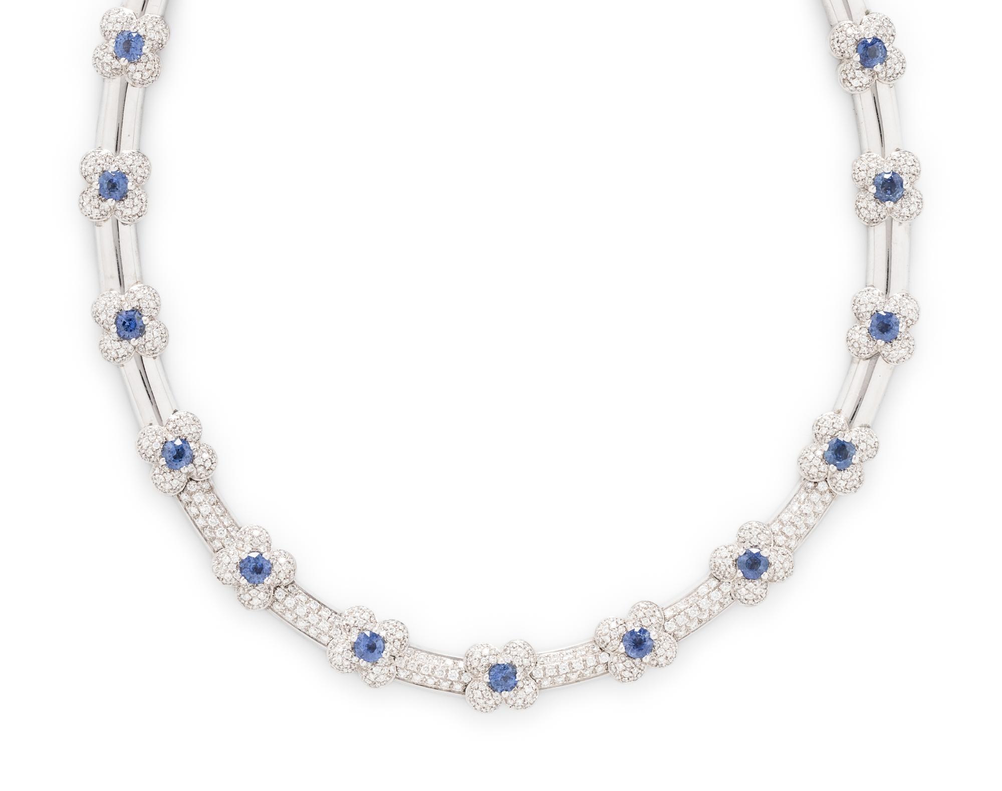 WHITE GOLD, DIAMOND, AND SAPPHIRE NECKLACE