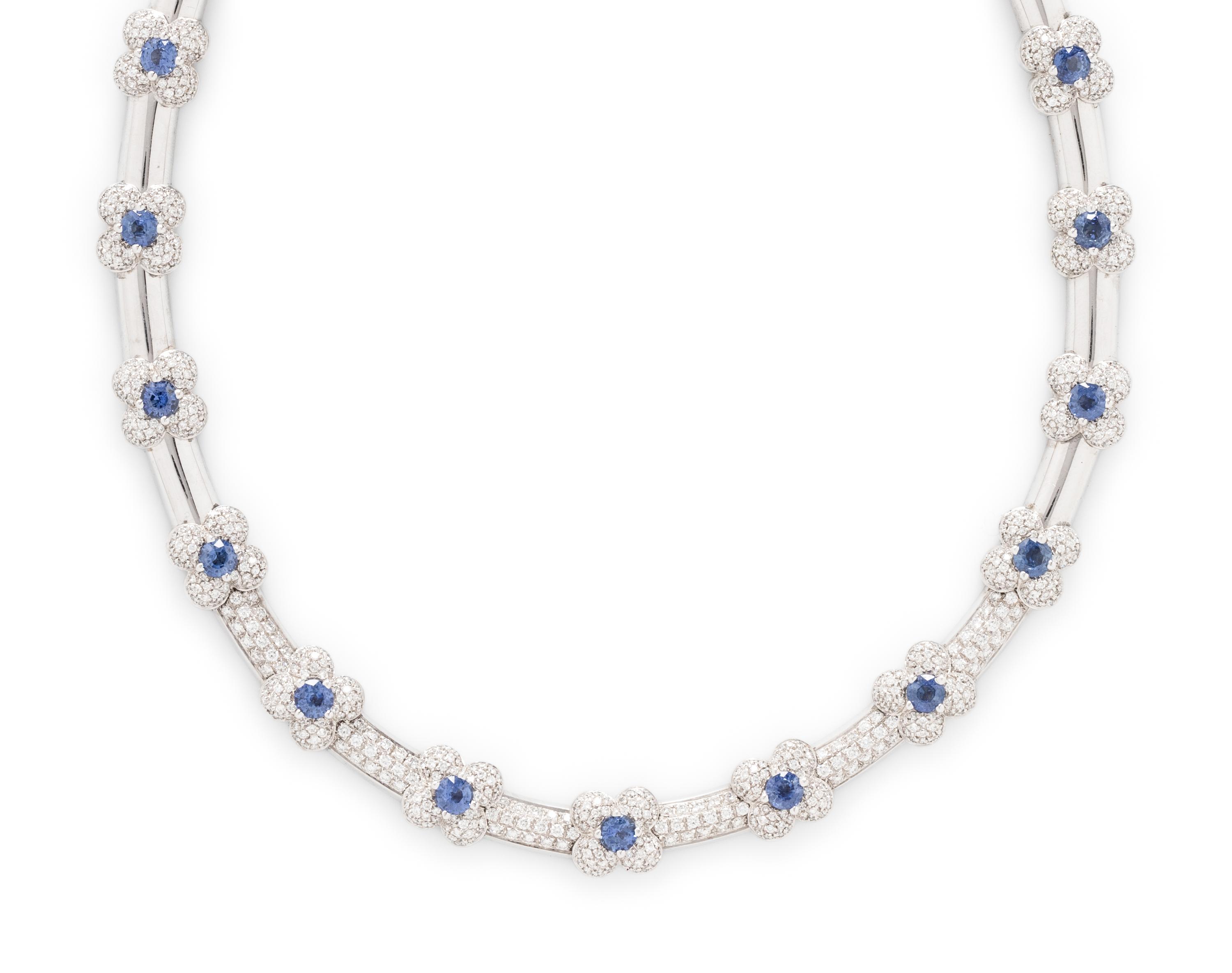 WHITE GOLD, DIAMOND, AND SAPPHIRE NECKLACE