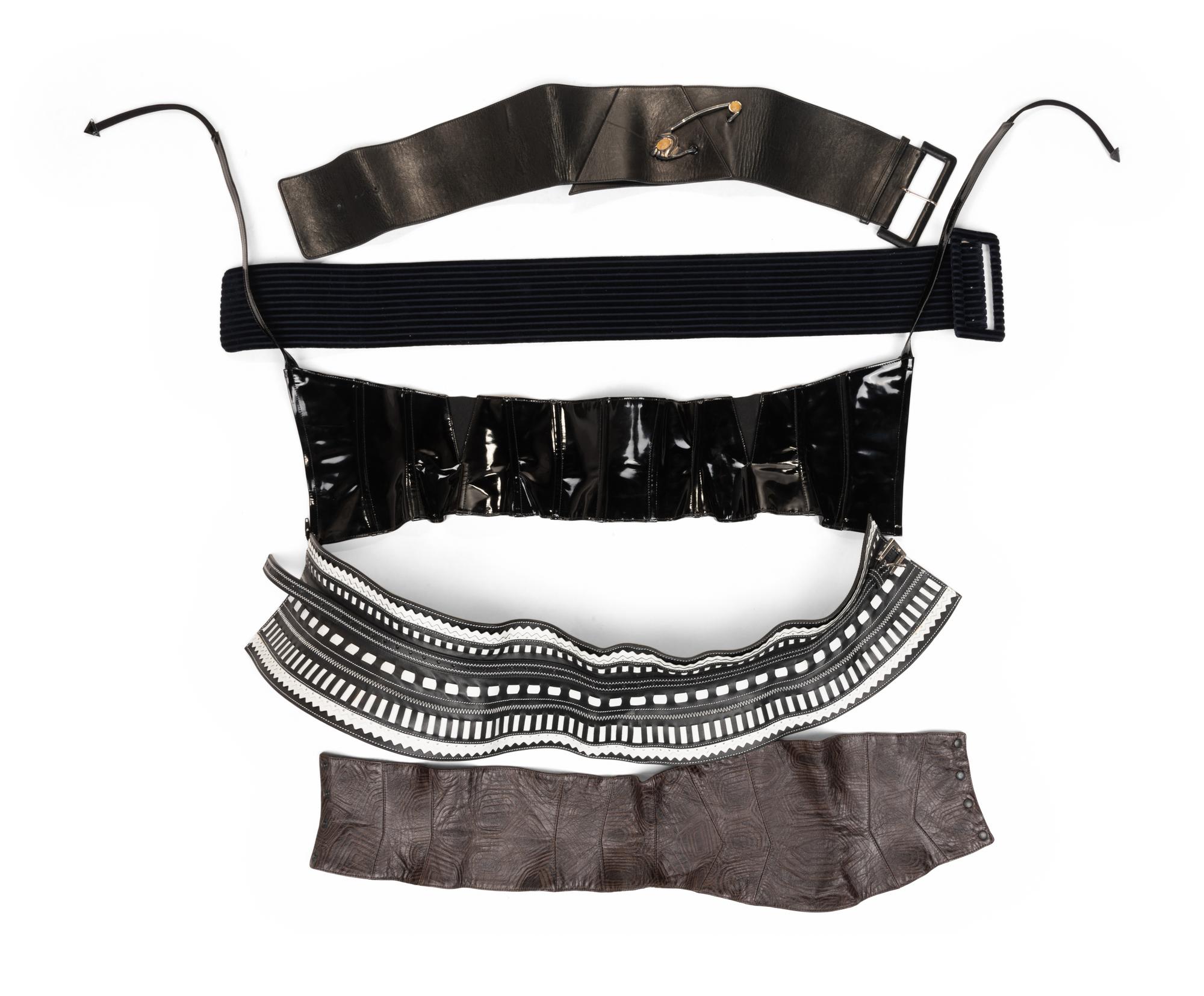 Five Designer Belts: One Ferré, One Mugler, Two Lagerfeld, and One Galanos, 1970-90s