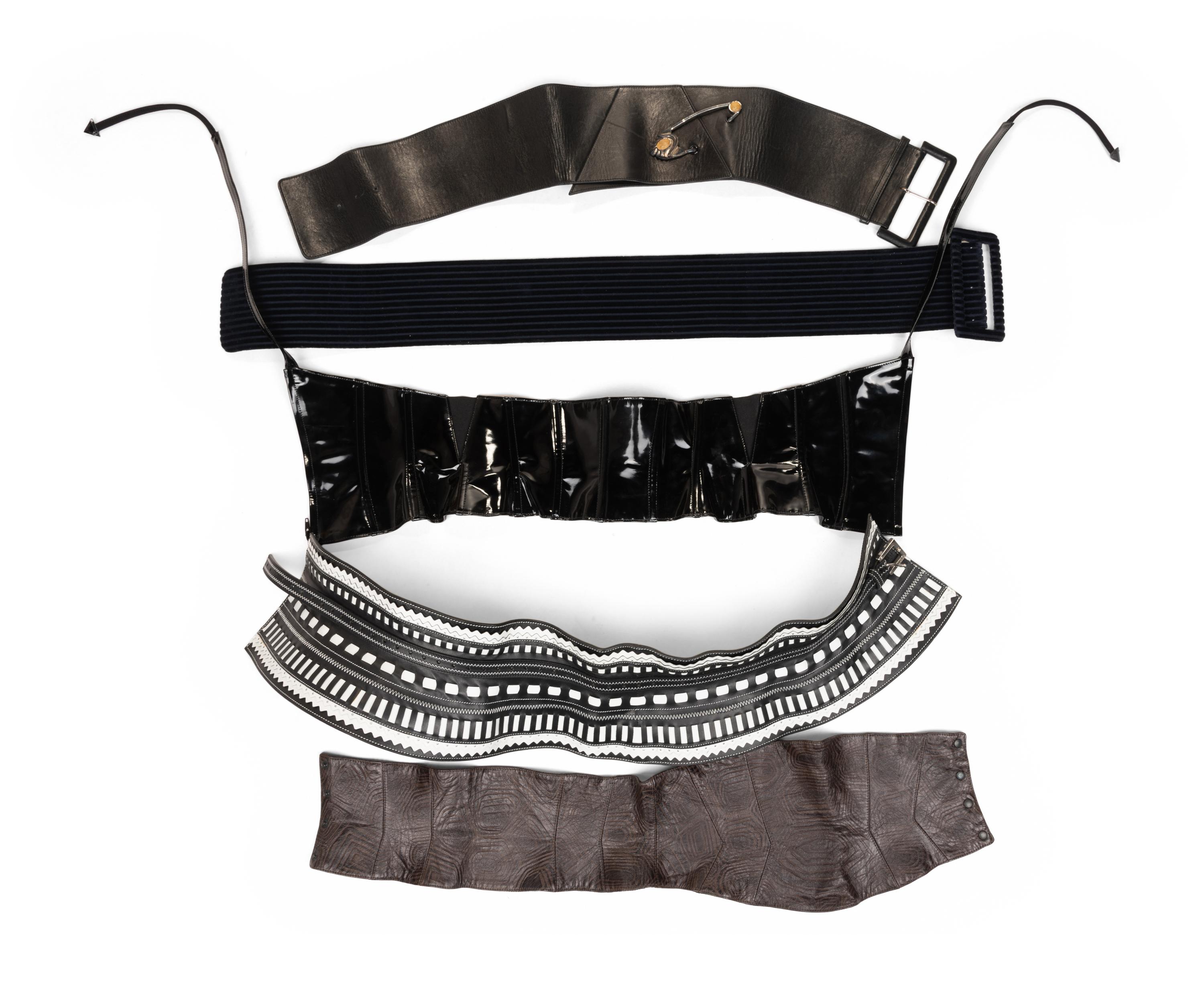 Five Designer Belts: One Ferré, One Mugler, Two Lagerfeld, and One Galanos, 1970-90s