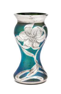A Loetz Silver Overlay Glass Vase Height 4 1/2 inches.