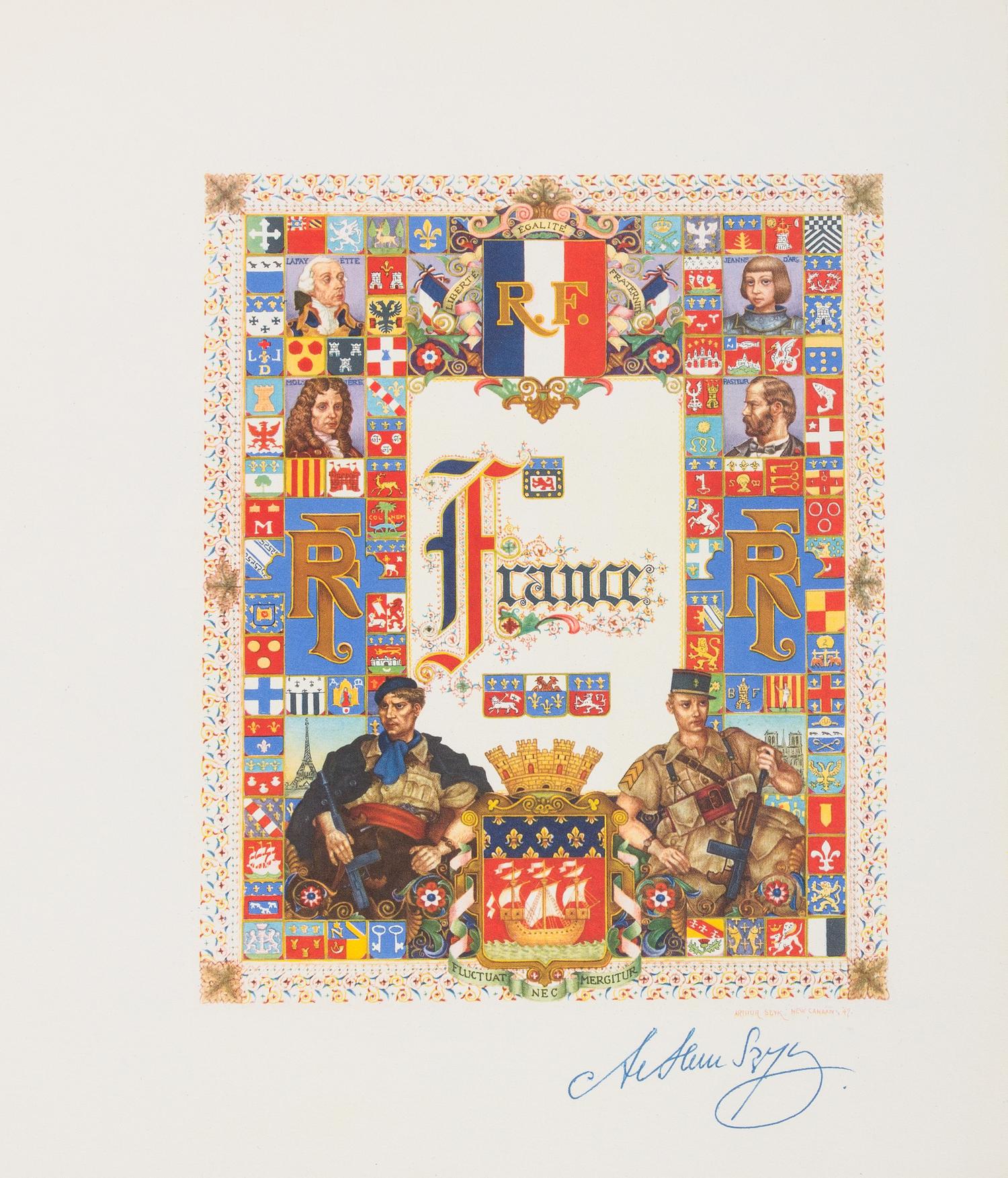 SZYK, Arthur. [Visual History of the World.] Winnepeg: Kasmir Bileski, 1946-1949. 10 heliochrome lithographs, ONE SIGNED BY SZYK.