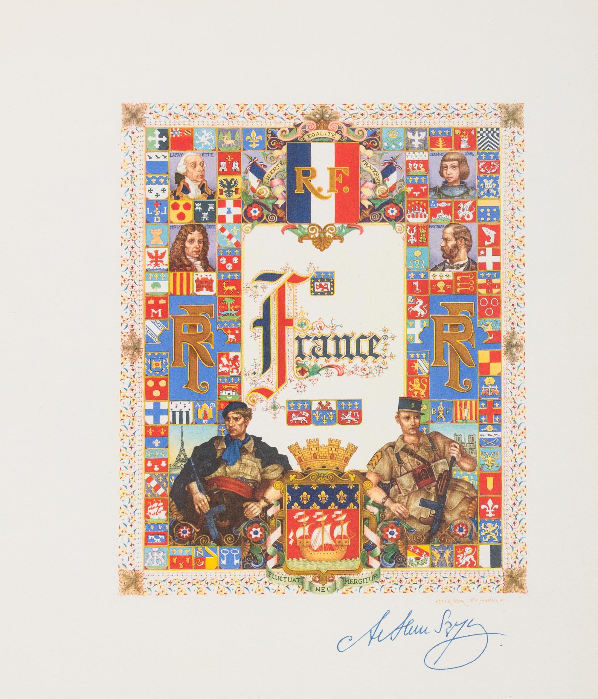 SZYK, Arthur. [Visual History of the World.] Winnepeg: Kasmir Bileski, 1946-1949. 10 heliochrome lithographs, ONE SIGNED BY SZYK.