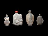 Four Carved Opal and Mother-of-Pearl Snuff Bottles