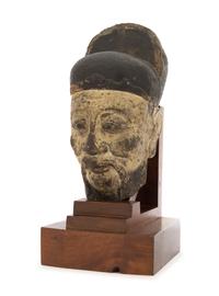 A Rare Chinese Stone Head of a Court Official MING DYNASTY Height of head 12 inches. — MING DYNASTY