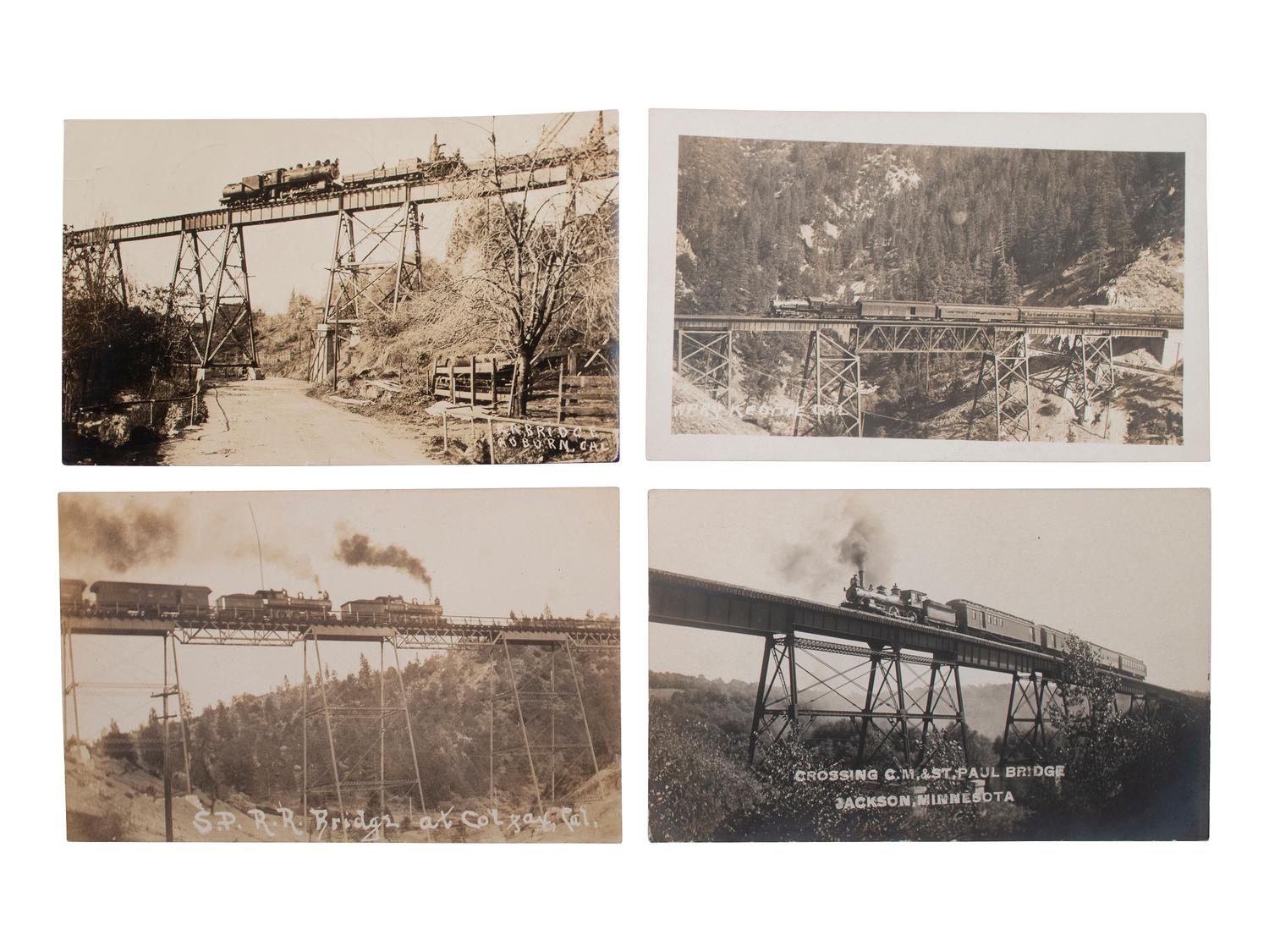 [RAILROADS]. A group of 71 RPPCs and photographs of trains, incl. train wrecks.