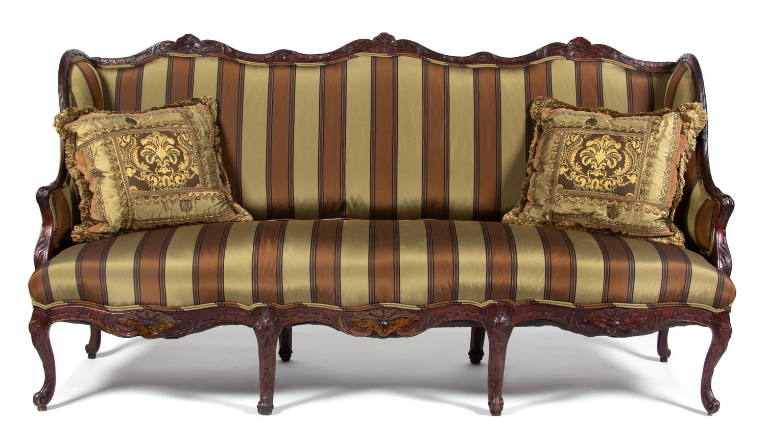 A Louis XV Style Carved Walnut Settee Height 41 1/2 x width 80 x depth 26 inches. — 19TH CENTURY