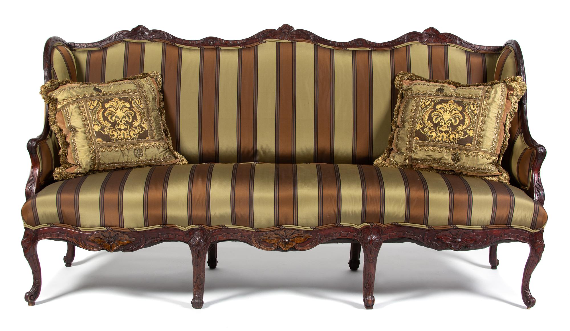 A Louis XV Style Carved Walnut Settee Height 41 1/2 x width 80 x depth 26 inches. — 19TH CENTURY