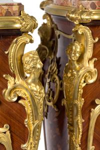 A Pair of Louis XV Style Gilt Bronze Mounted Marquetry Pedestals Height 47 1/2 x width 16 3/8 x depth 16 3/8 inches. — ATTRIBUTED TO THEODORE MILLET, 19TH CENTURY