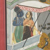 A Painting of Radha and Krishna Standing on a Projecting Balcony and A Painting of Radha and Krishna Seated Under a Dome, Probably Udaipur or Jaipur, India, 20th Century