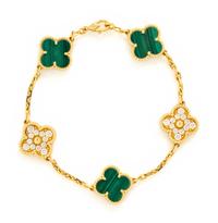 VAN CLEEF AND ARPELS, YELLOW GOLD, MALACHITE, AND DIAMOND 'VINTAGE ALHAMBRA' BRACELET