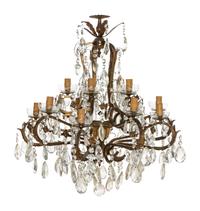 A Czech Bronze and Cut Glass Fifteen-Light Chandelier