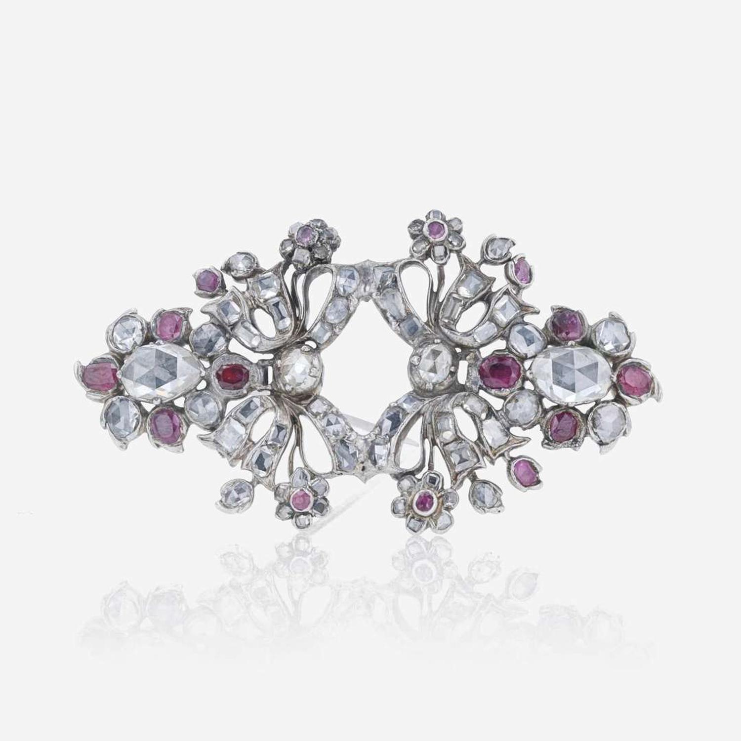 Ruby, Diamond, and Silver Brooch