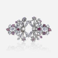 Ruby, Diamond, and Silver Brooch