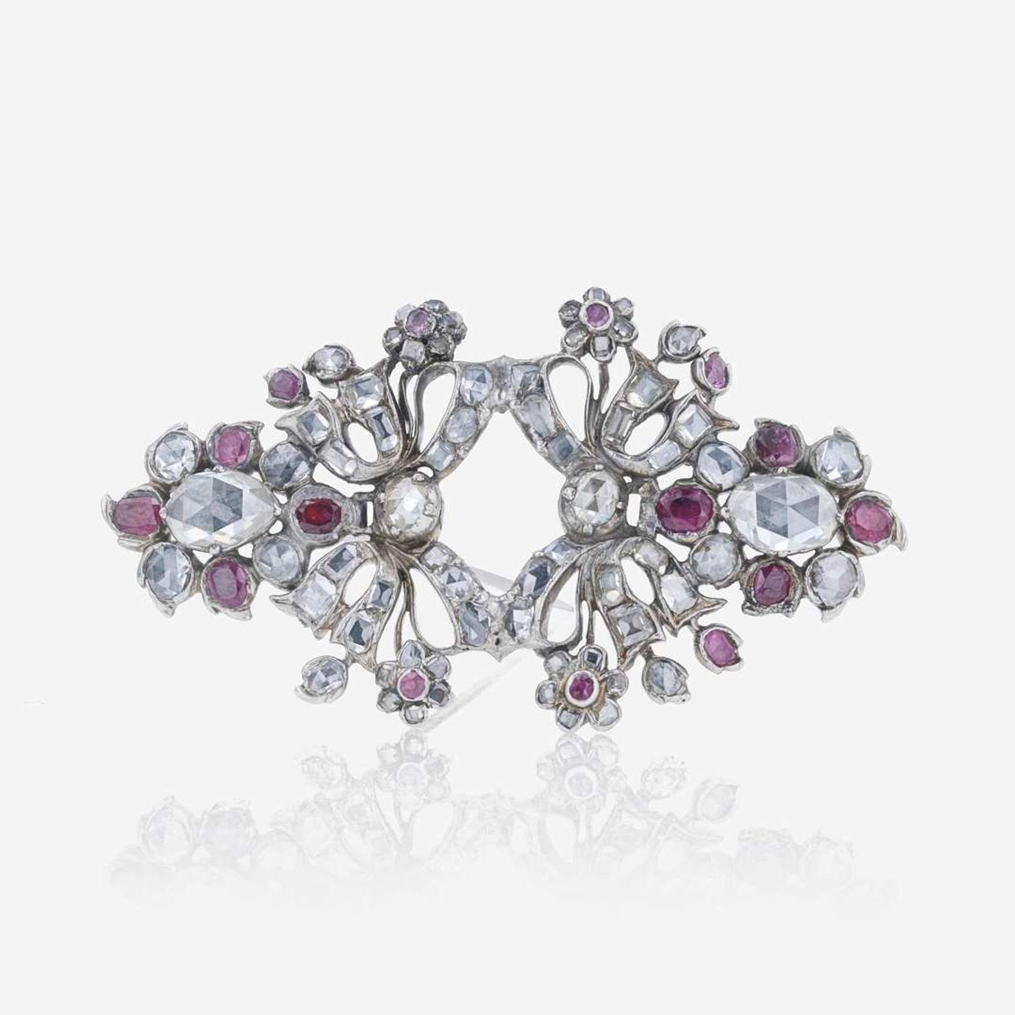 Ruby, Diamond, and Silver Brooch