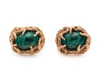 BARBARA ANTON, YELLOW GOLD AND MALACHITE CUFFLINKS