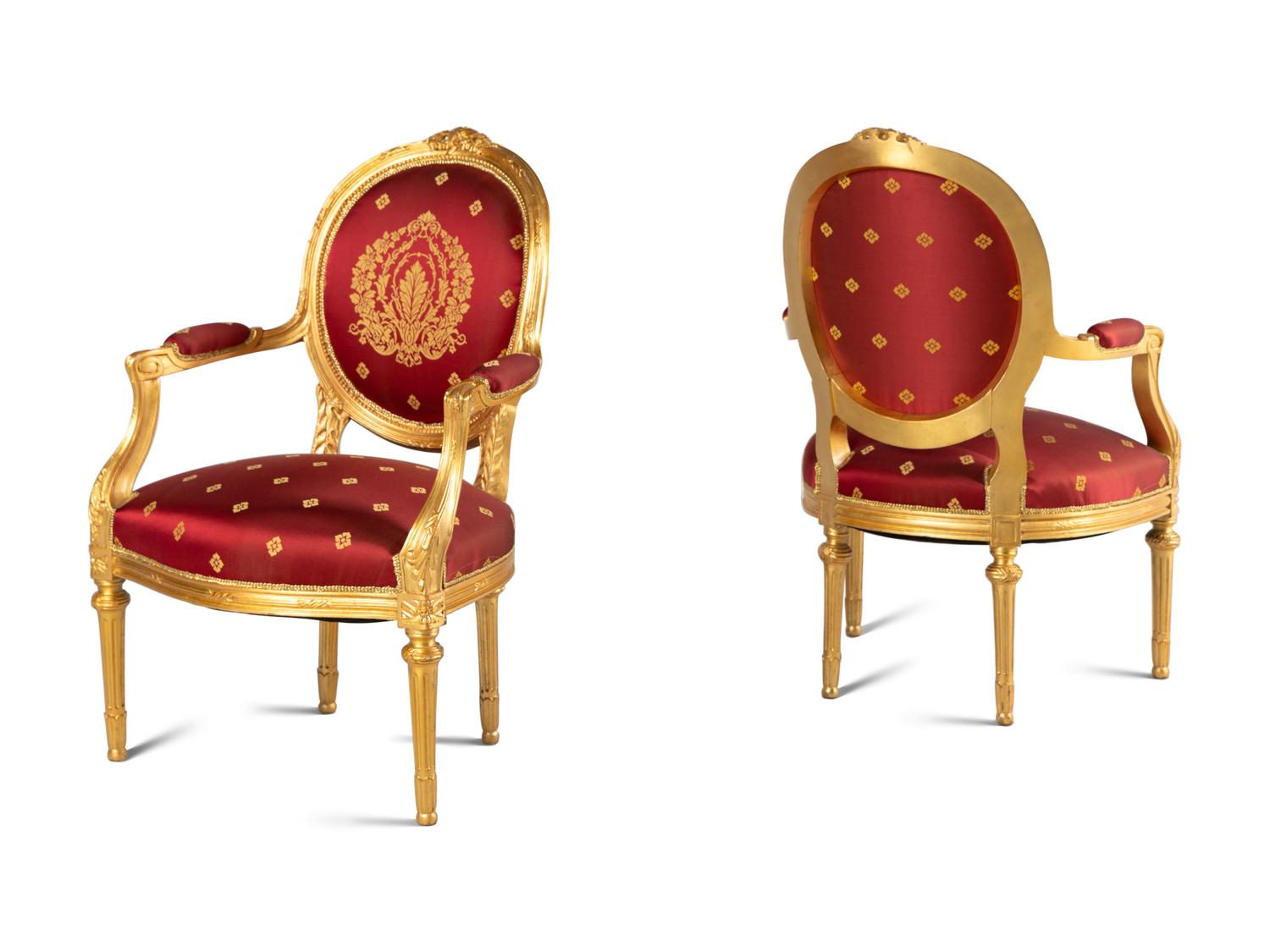 A Louis XVI Style Giltwood Four-Piece Salon Suite