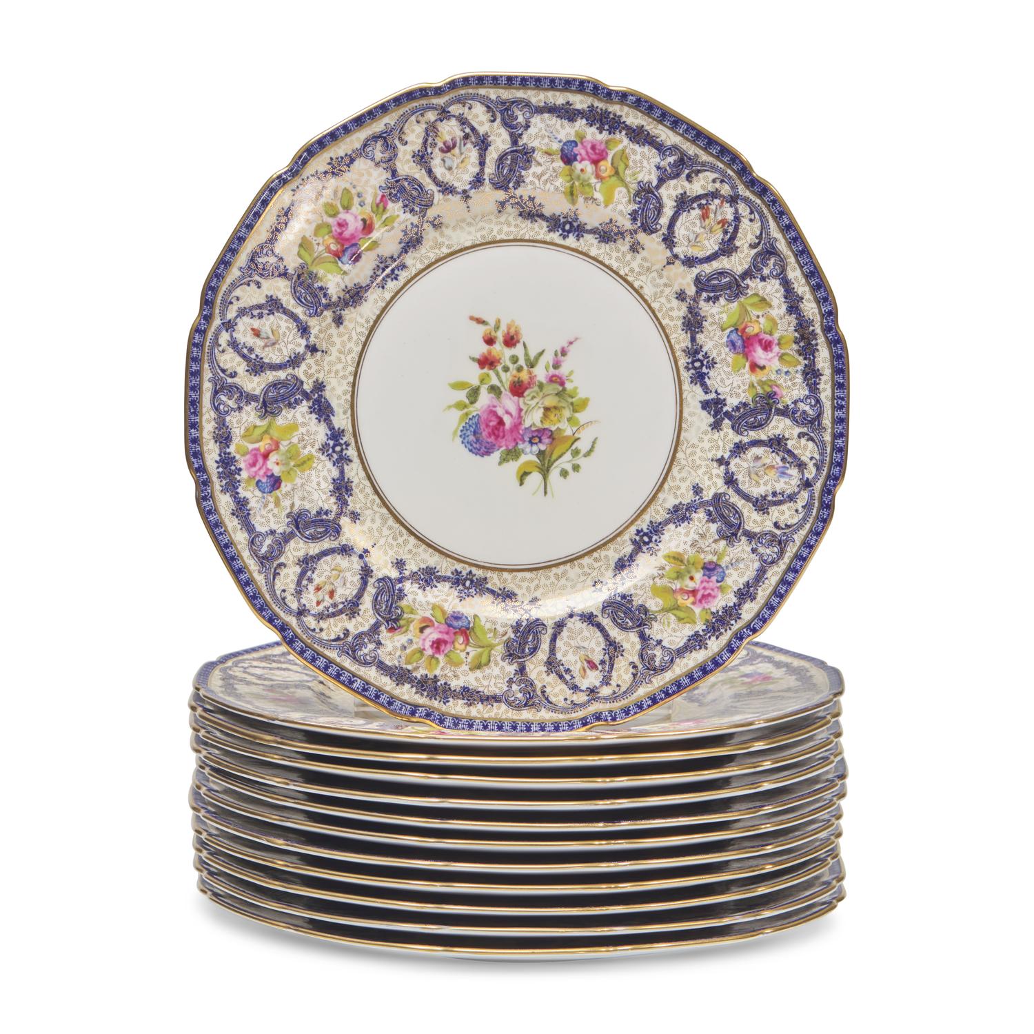 A Set of Twelve Royal Doulton Enamel and Gilt-Decorated Porcelain Plates