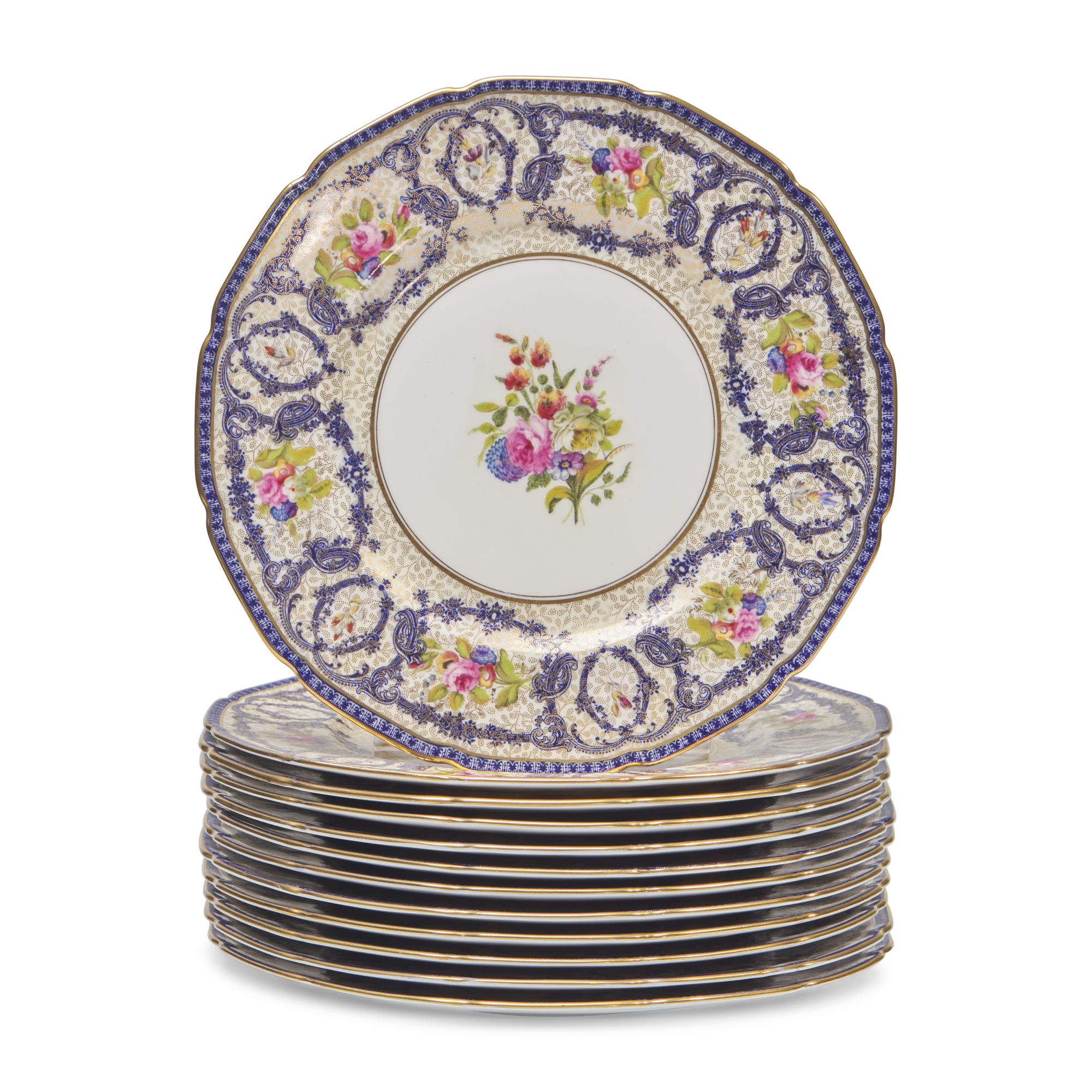 A Set of Twelve Royal Doulton Enamel and Gilt-Decorated Porcelain Plates