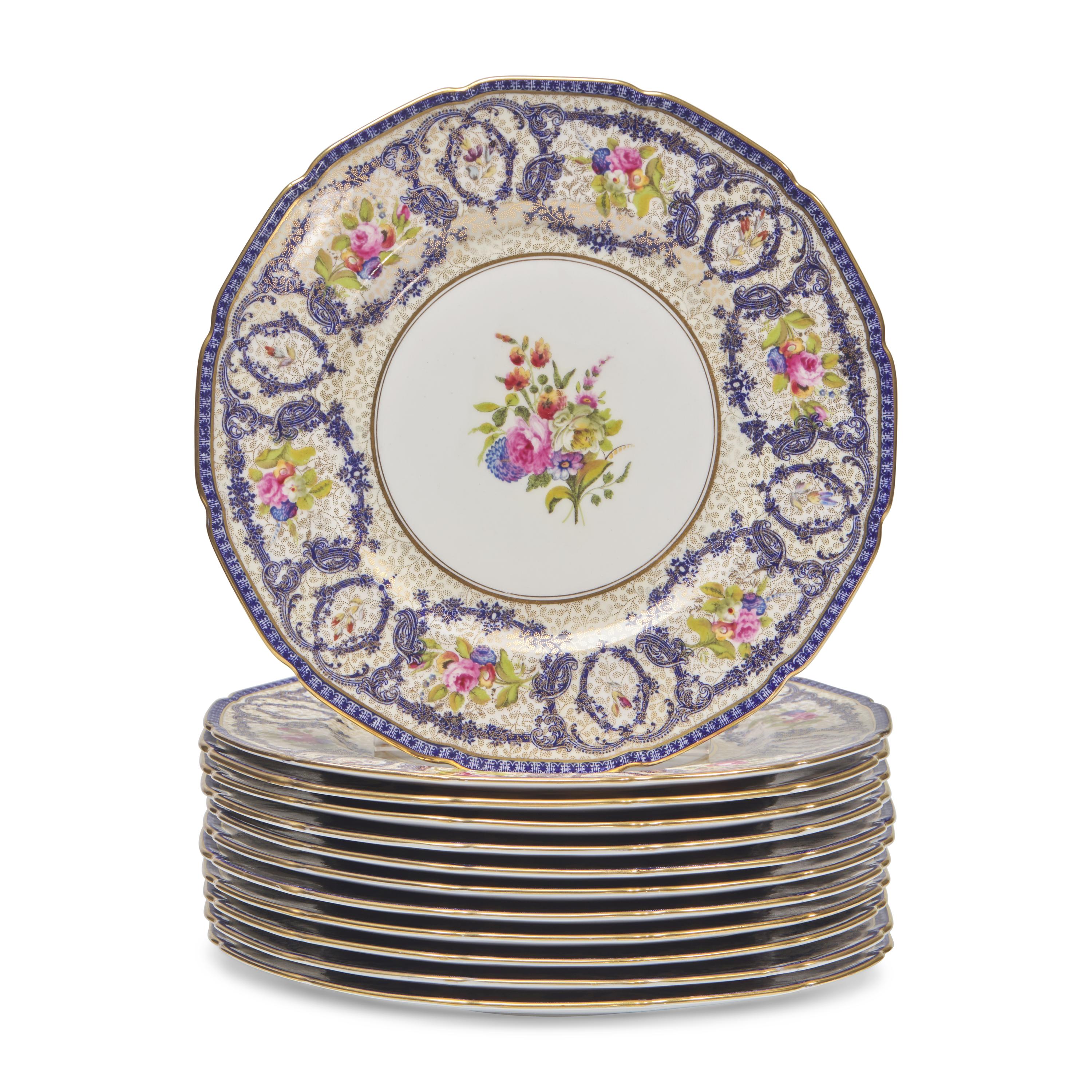 A Set of Twelve Royal Doulton Enamel and Gilt-Decorated Porcelain Plates