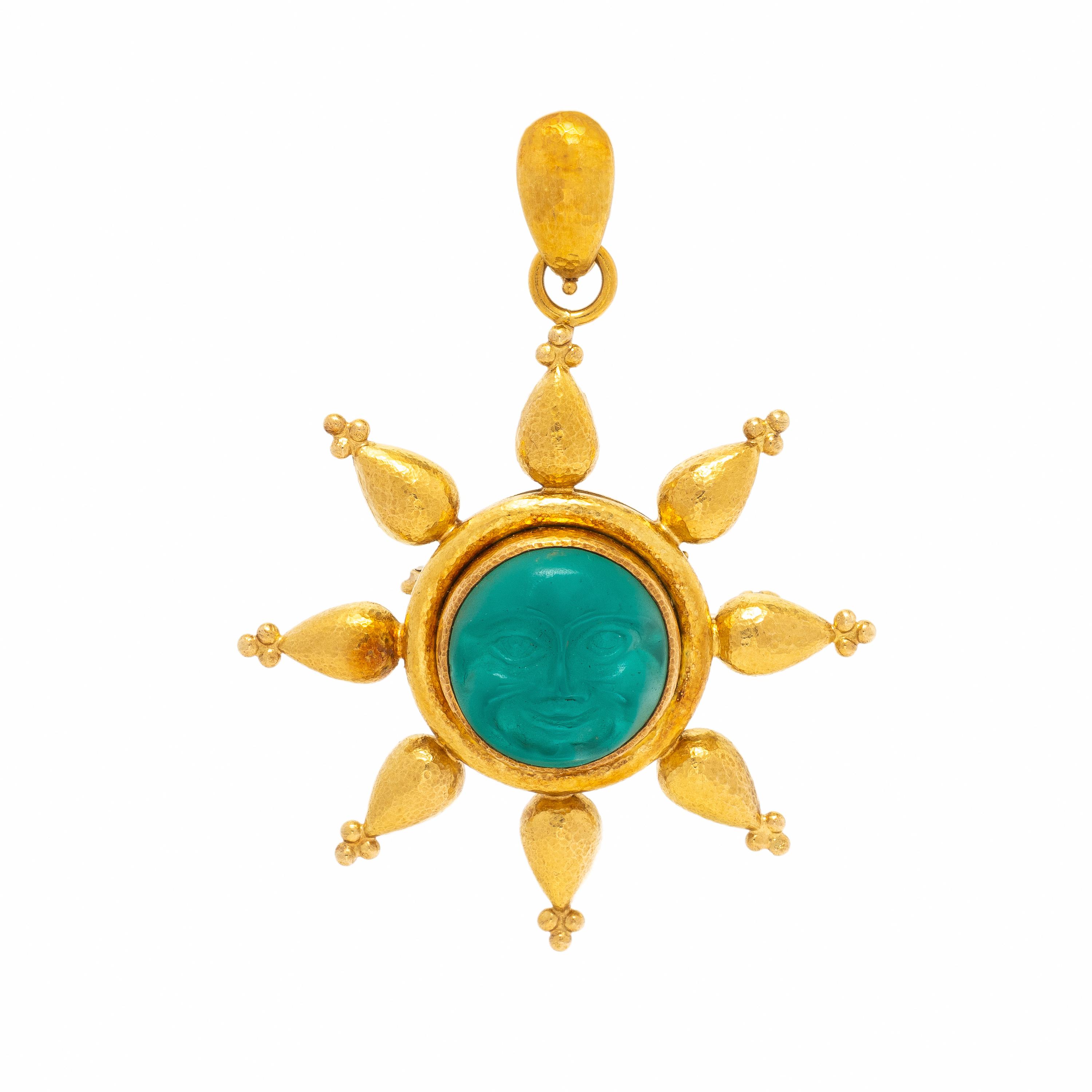 Elizabeth Locke, Carved Venetian Glass Sun Pendant Brooch